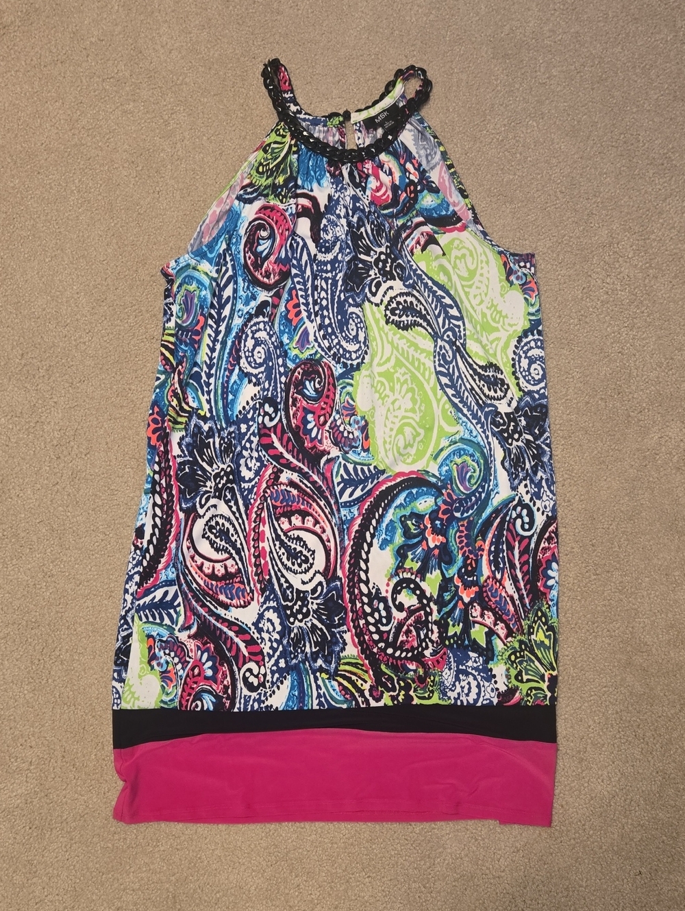 MSK Multicolor Paisley Dress with Pink Hem